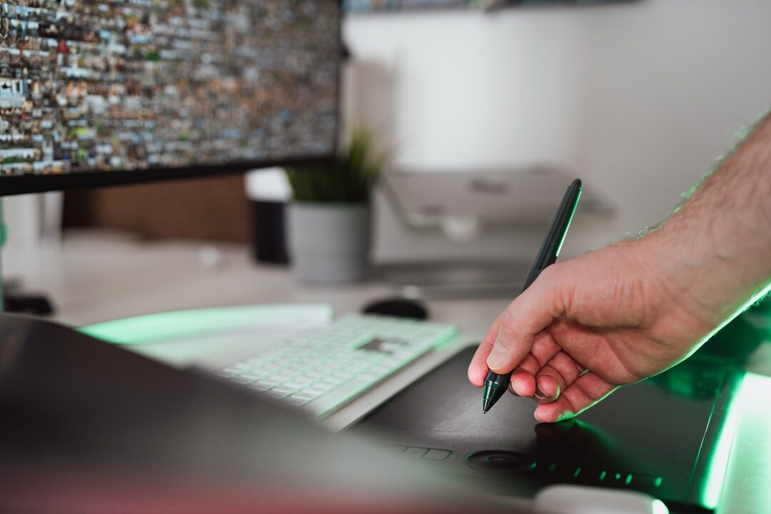 AI developer working on a desktop computer
