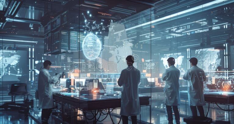 data scientist working on desktop in lab