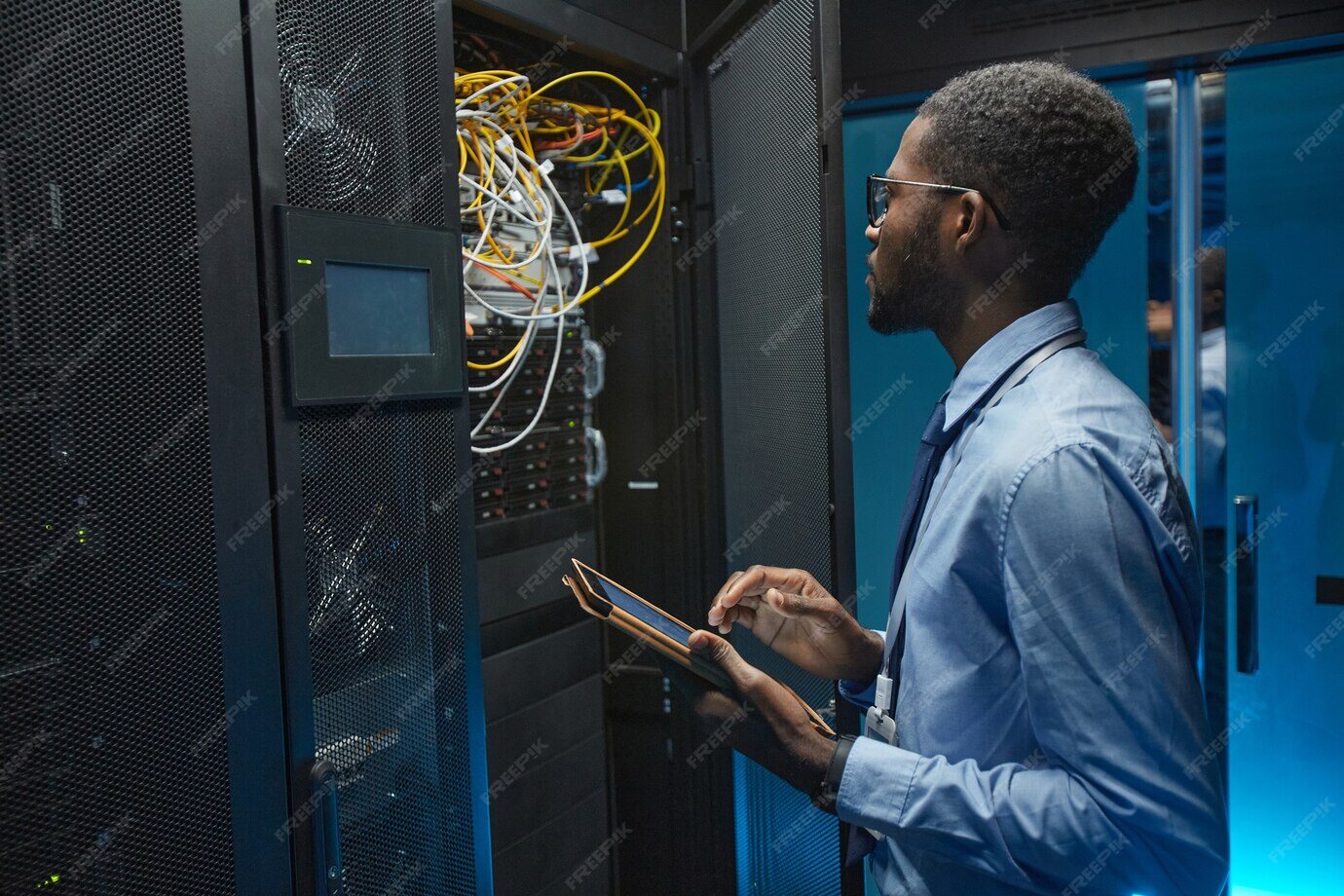 man in data center