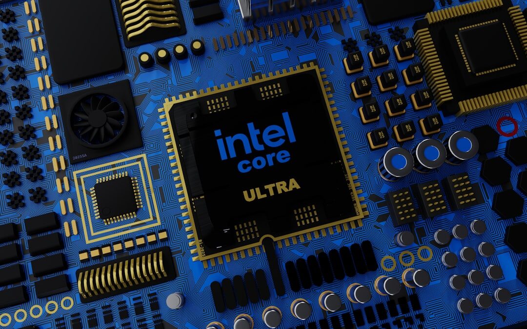 man working on intel ultra 9 in office