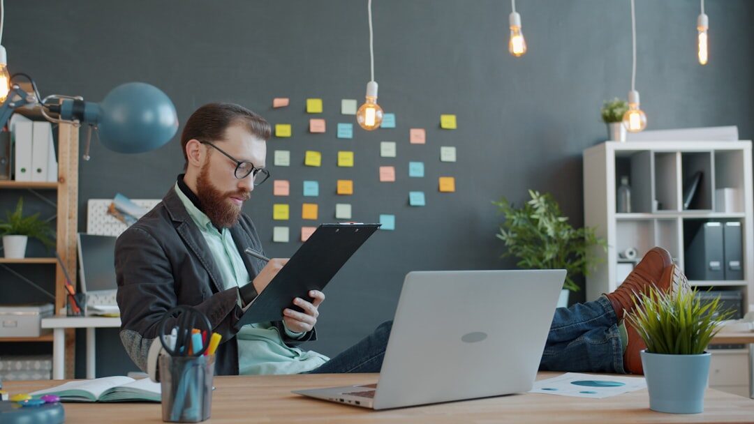 modern office scene with laptop