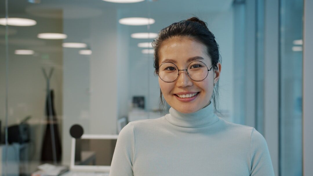 woman working on computer in modern office