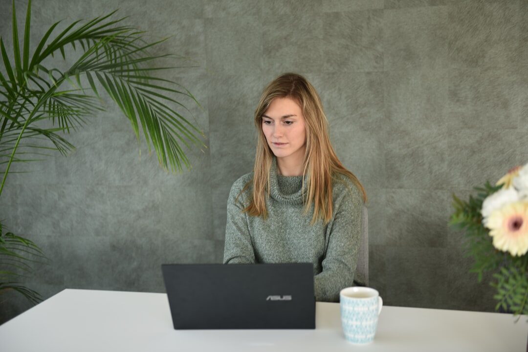 woman working on computer in office