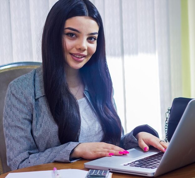 woman working on laptop