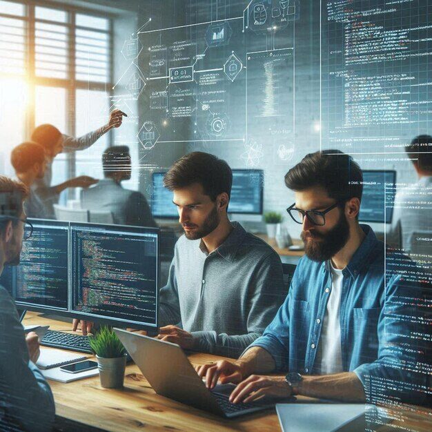 developer working on ai project in modern office