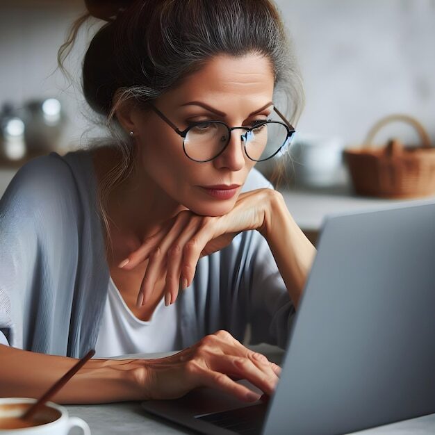 woman typing on laptop in office